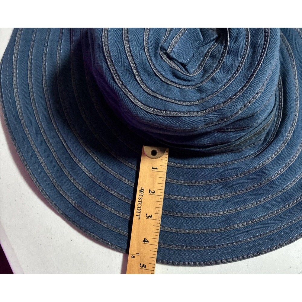 D&Y Sun Hat Wide Brim Floppy Soft Navy Blue Cotton Ribbon Bow Beach Travel - Picture 11 of 13